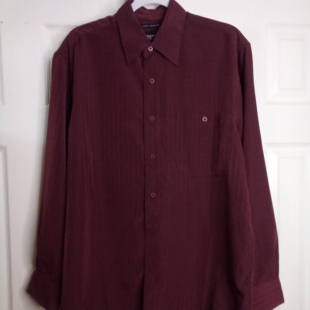 Haggar Shirt Men M Button Up Long Sleeve Wine Red